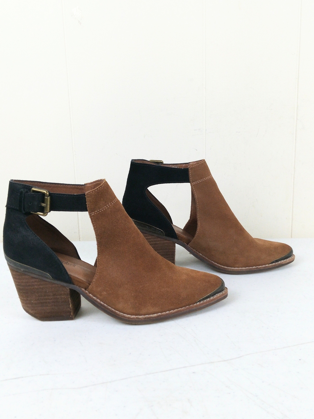 Jeffrey Campbell Women’s Two-Tone Suede Peep Ankle Bootie in Brown and Black 7